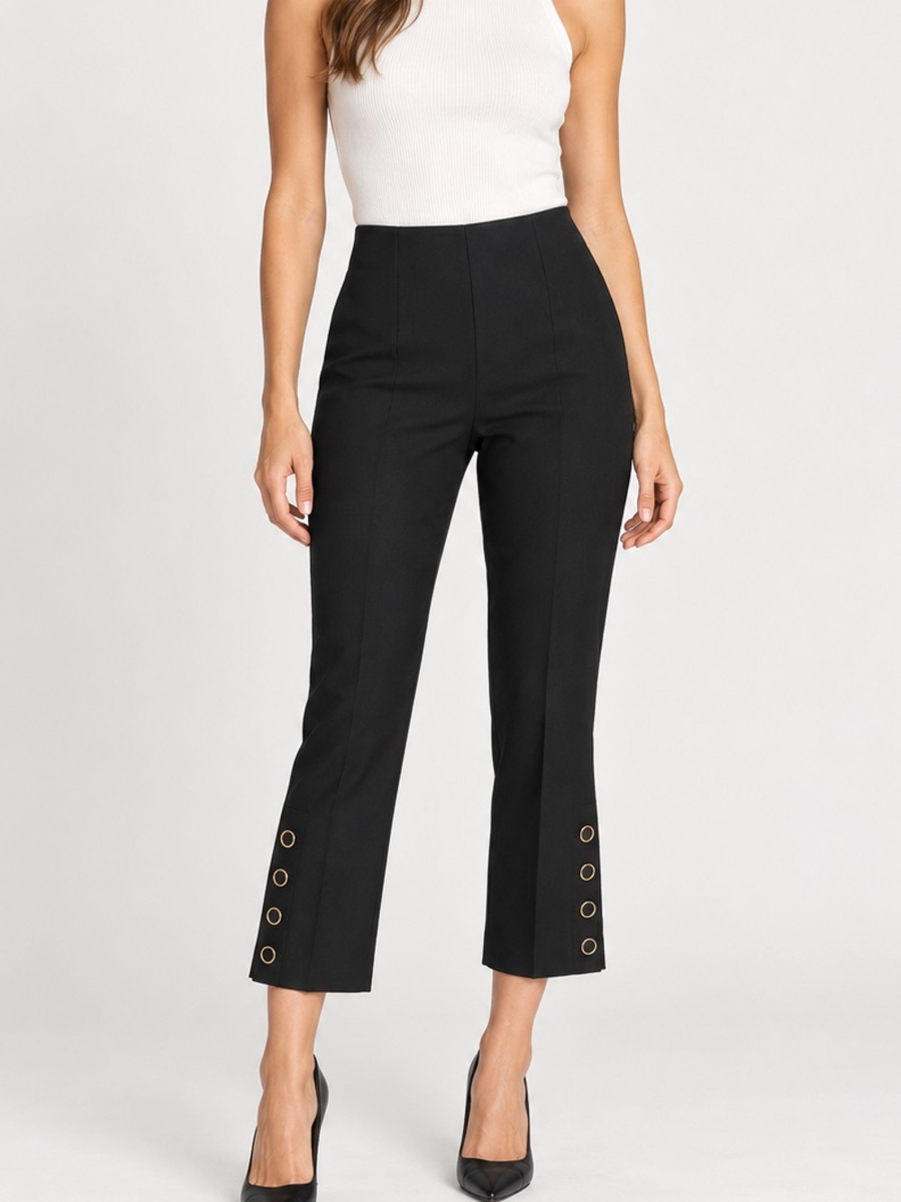 Club Monaco Black Cropped High-Rise Pants with Grommet Hem